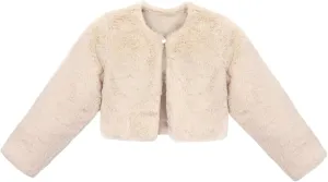Lilax Girls Cozy Faux Fur Bolero Shrug Long Sleeve Crew Neck Dress Coat