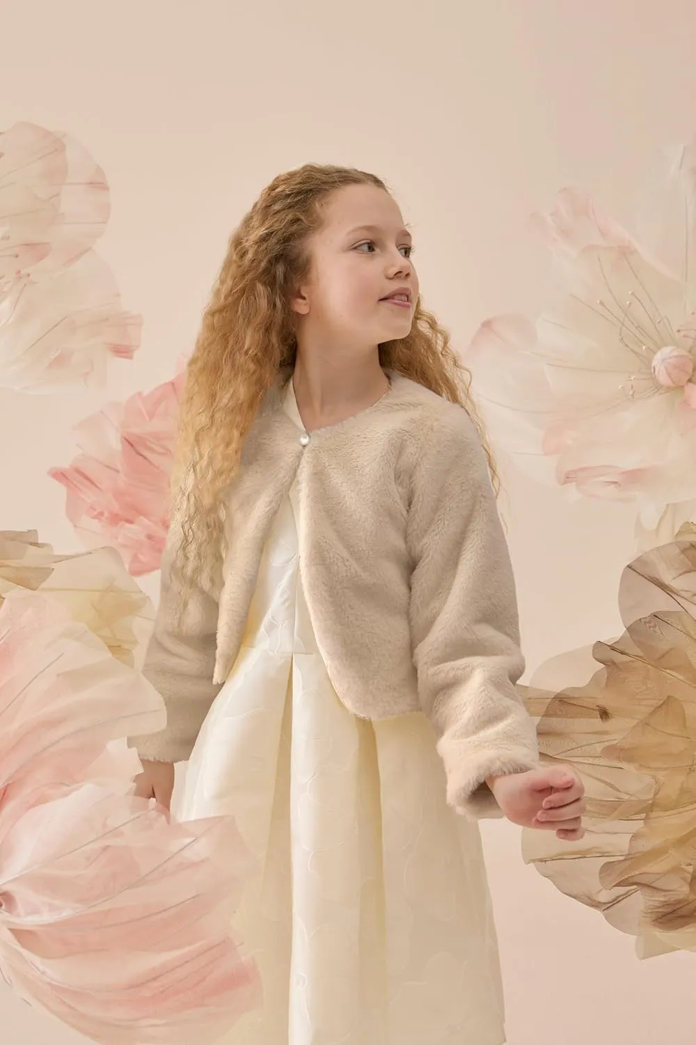 Lilax Girls Cozy Faux Fur Bolero Shrug Long Sleeve Crew Neck Dress Coat