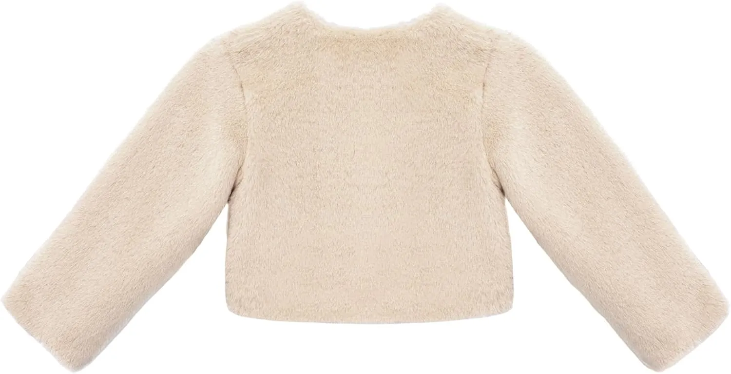 Lilax Girls Cozy Faux Fur Bolero Shrug Long Sleeve Crew Neck Dress Coat