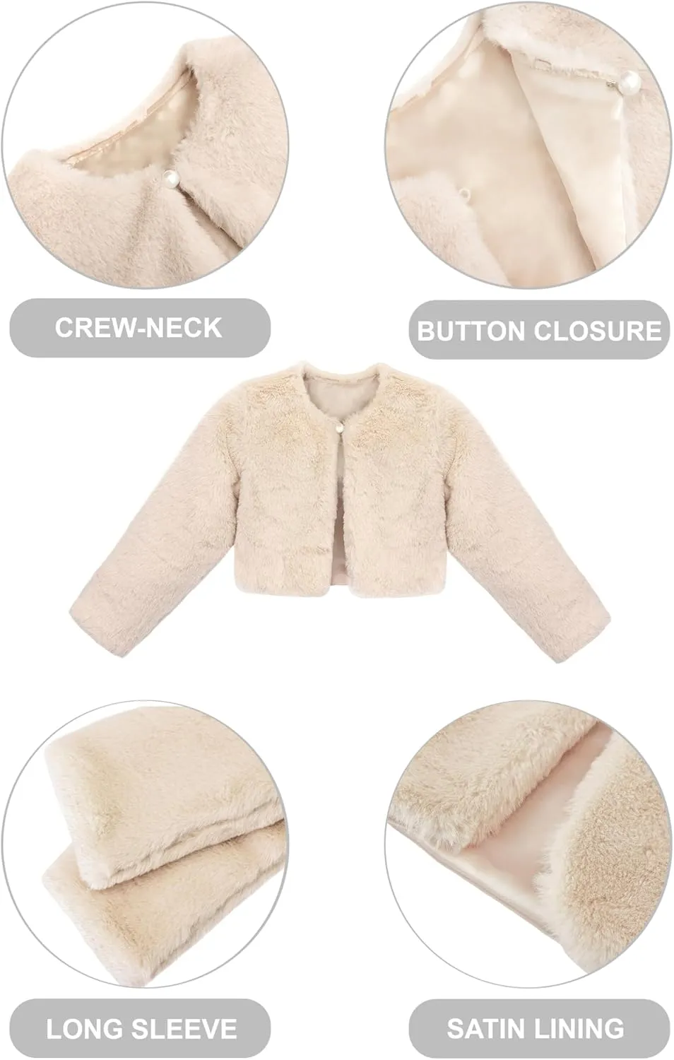 Lilax Girls Cozy Faux Fur Bolero Shrug Long Sleeve Crew Neck Dress Coat