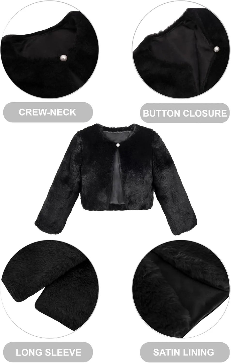 Lilax Girls Cozy Faux Fur Bolero Shrug Long Sleeve Crew Neck Dress Coat