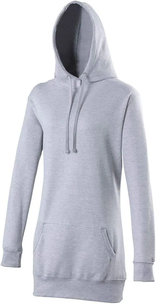 MA ONLINE Girlie Long Length Longline Hooded Hoodie Womens Long Sleeve Casual Sweatshirt (Heather Grey X Small)