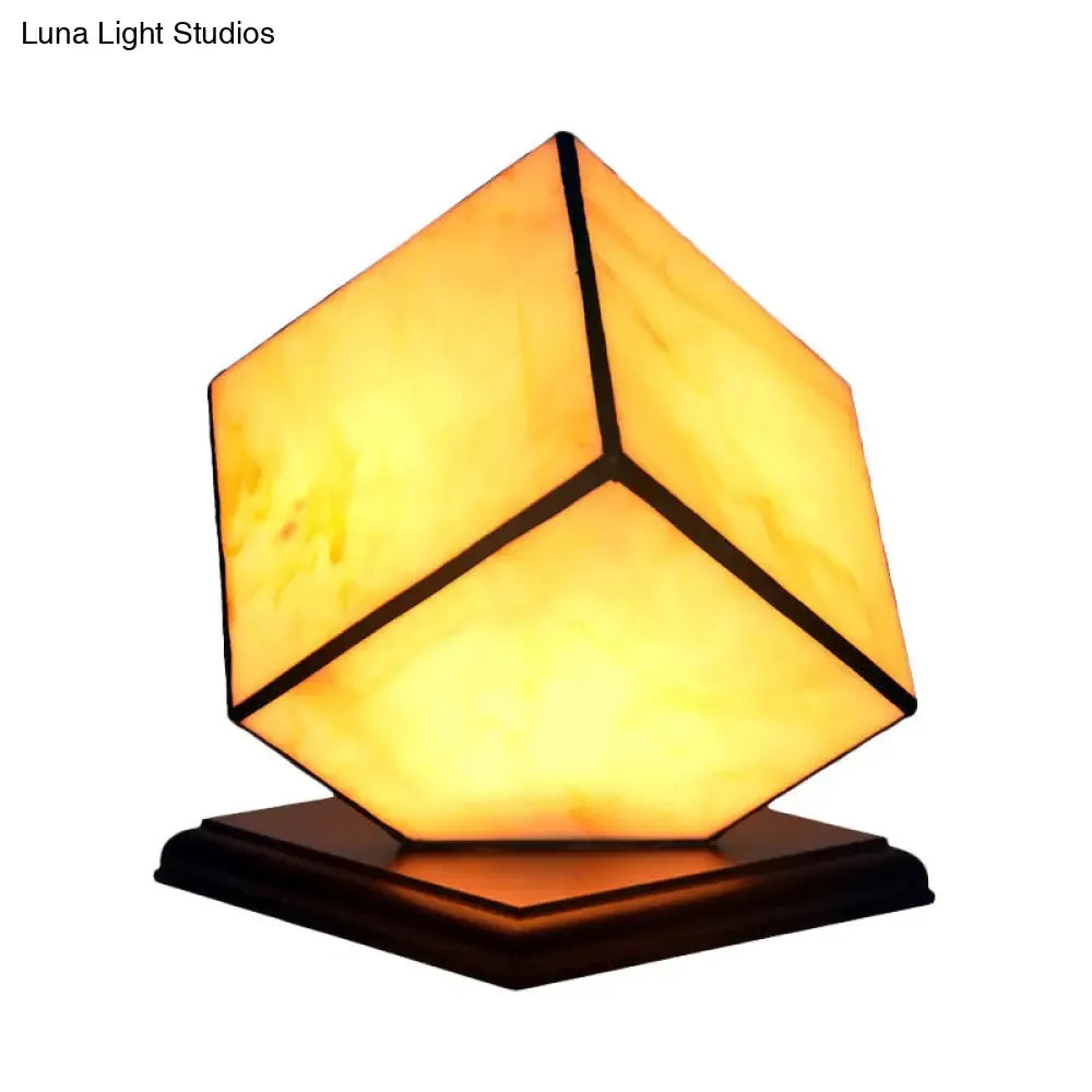 Mediterranean Style Beige Glass Cubic Night Light with Plug-In Cord