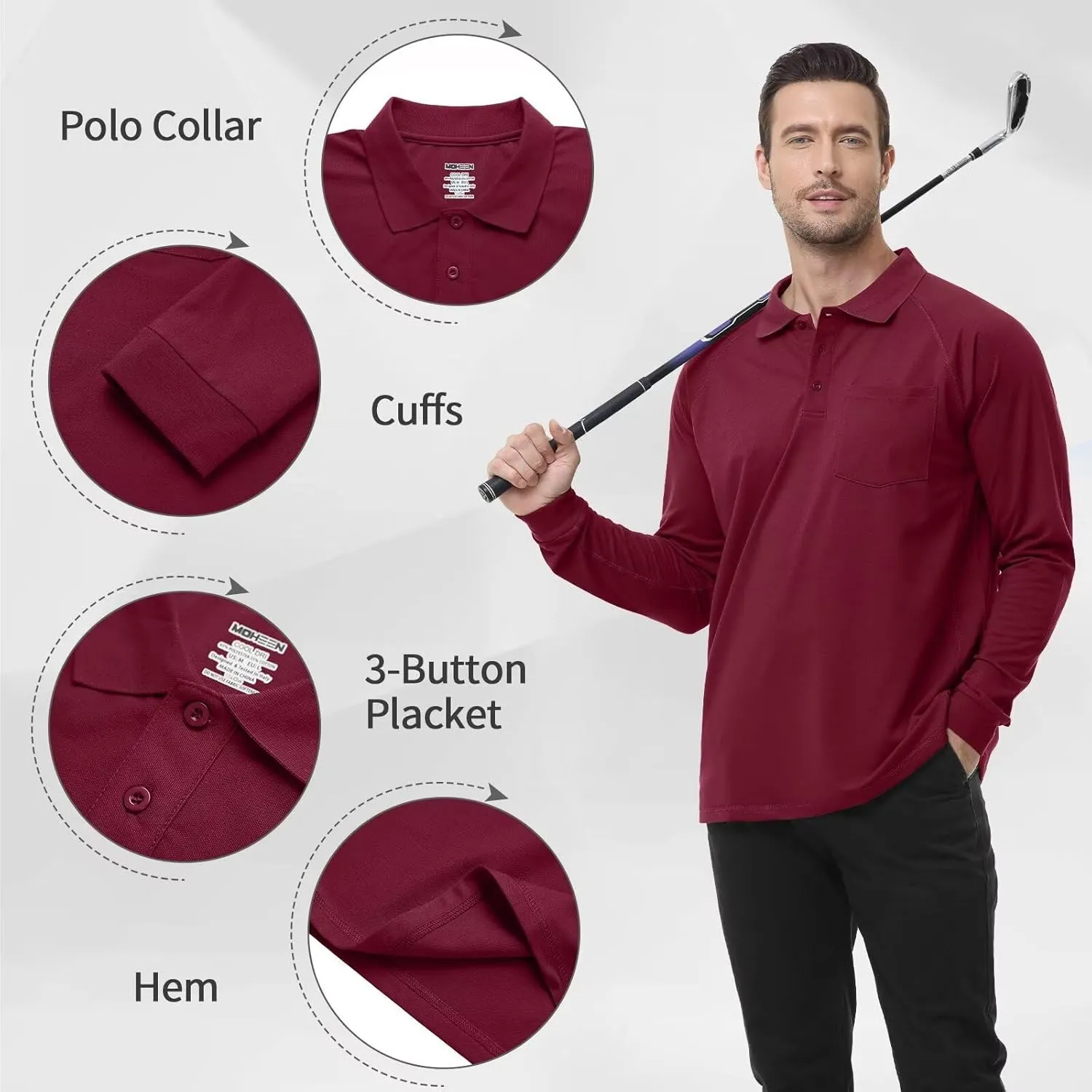Men's Golf Polo Shirts M-6XL, Cotton Blend Moisture Wicking Performance Casual Collared Shirts