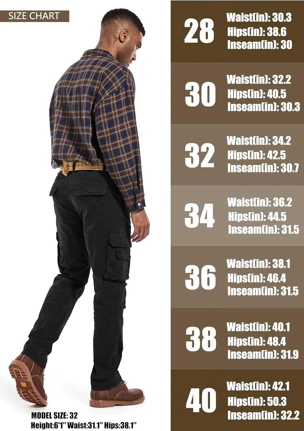 Men's Twill Slim-Fit Cargo Hiking Pants Stretch Cotton Casual Outdoor Tactical Utility Work Military Combat Pants