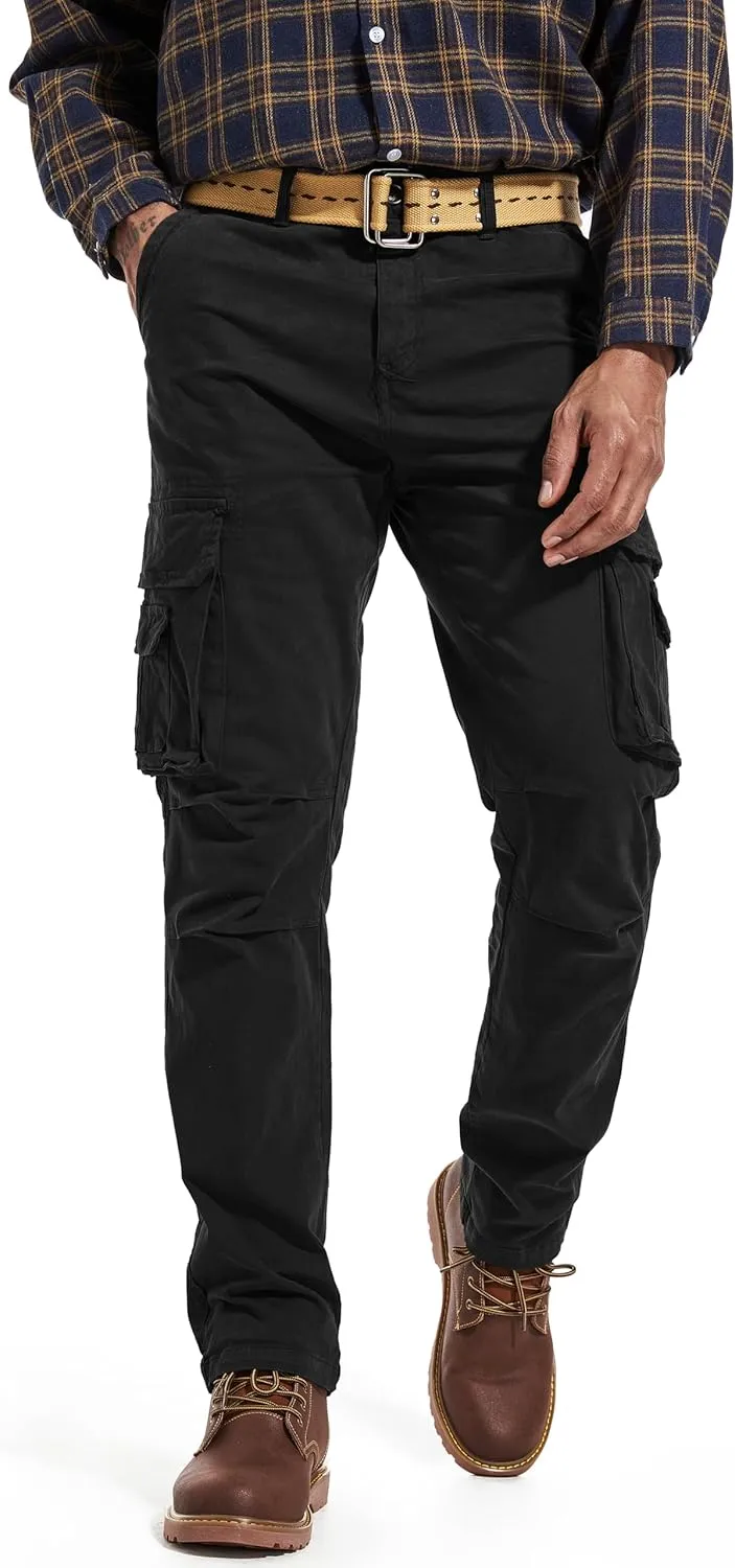 Men's Twill Slim-Fit Cargo Hiking Pants Stretch Cotton Casual Outdoor Tactical Utility Work Military Combat Pants