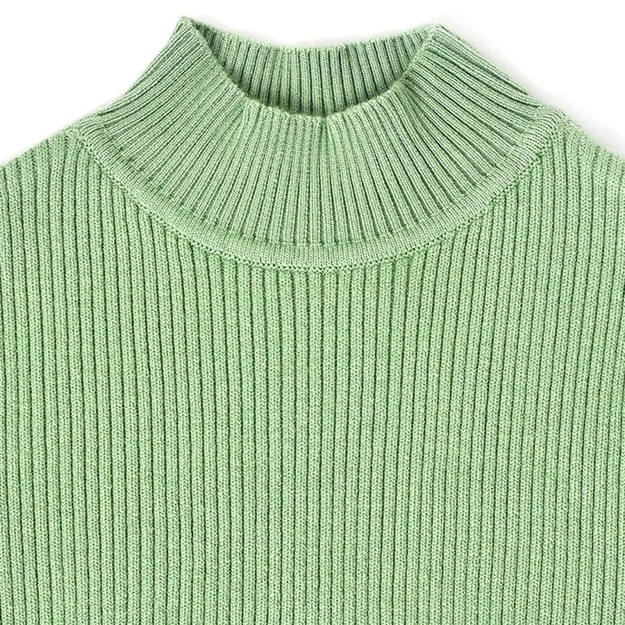 Misty Knitted Thermal Green Top with Turtle Neck