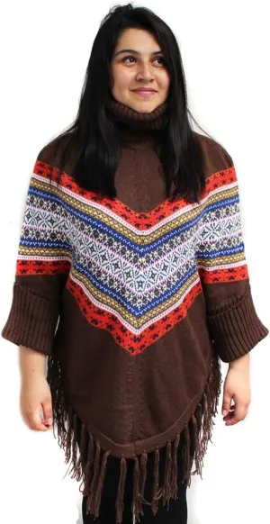 Poncho Wraps Cape Alpaca Blend Turtle Neck with Sleeves Made in Peru