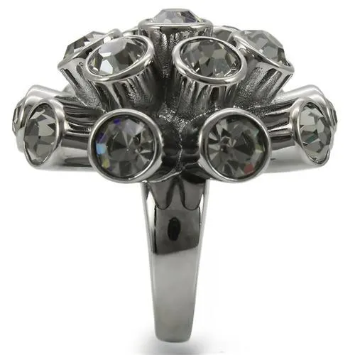 Ruthenium Brass Ring with Top Grade Crystal in Jet for Women Style 0W306