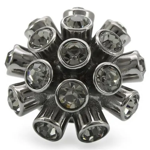 Ruthenium Brass Ring with Top Grade Crystal in Jet for Women Style 0W306