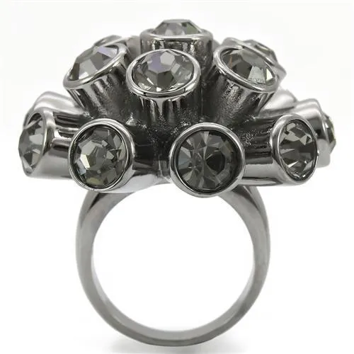 Ruthenium Brass Ring with Top Grade Crystal in Jet for Women Style 0W306