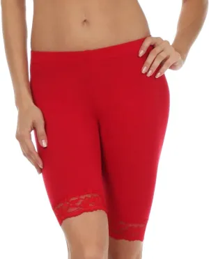 Sakkas Cotton Blend Lace Trim Stretch Bike Shorts - Made in USA