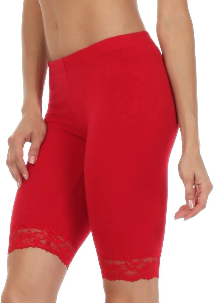 Sakkas Cotton Blend Lace Trim Stretch Bike Shorts - Made in USA