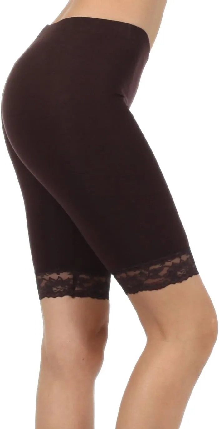 Sakkas Cotton Blend Lace Trim Stretch Bike Shorts - Made in USA