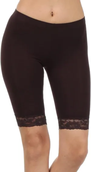 Sakkas Cotton Blend Lace Trim Stretch Bike Shorts - Made in USA