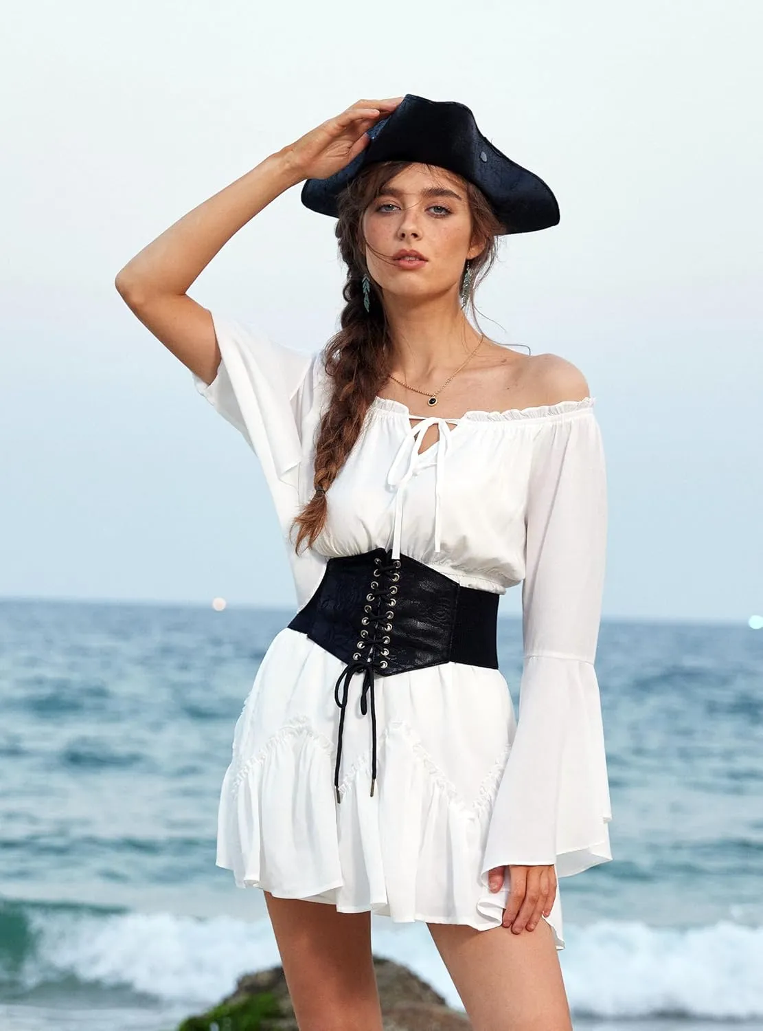 Scarlet Darkness Women Mini Skirt Ruffles Flared Skater Skirts High Waisted Short Renaissance Pirate Skirt