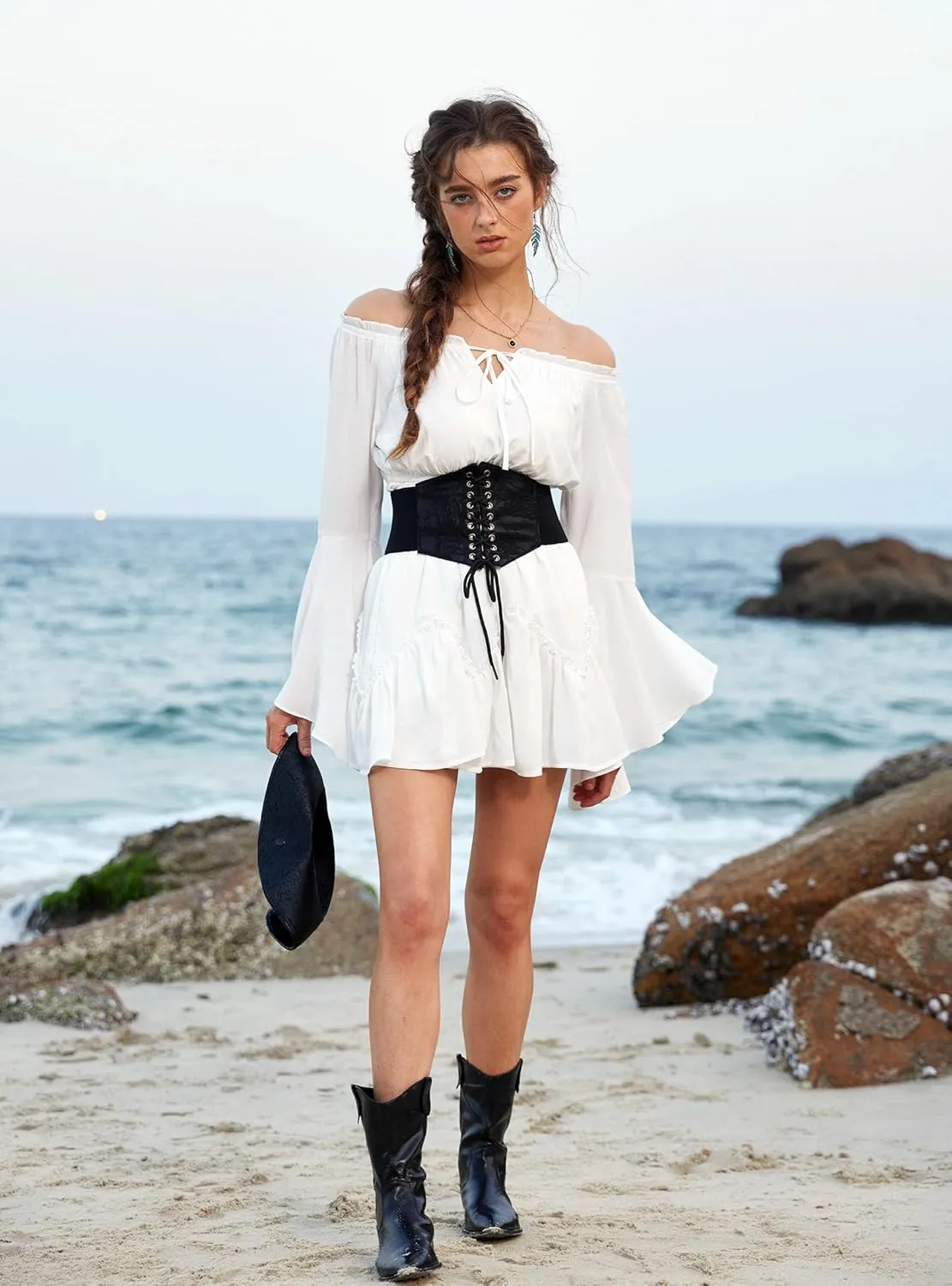 Scarlet Darkness Women Mini Skirt Ruffles Flared Skater Skirts High Waisted Short Renaissance Pirate Skirt
