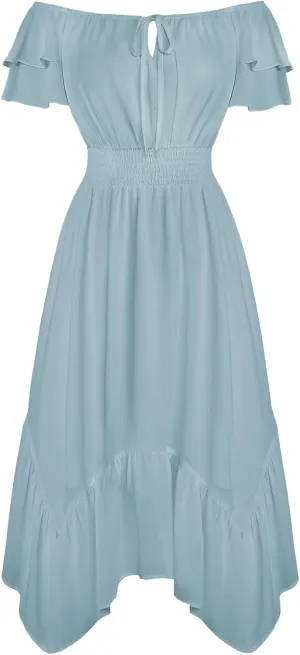 Scarlet Darkness Women's Renaissance Dress Short Sleeve Smocked Waisted Ruffle Cottagecore Dress