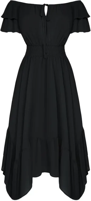 Scarlet Darkness Women's Renaissance Dress Short Sleeve Smocked Waisted Ruffle Cottagecore Dress