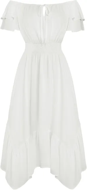 Scarlet Darkness Women's Renaissance Dress Short Sleeve Smocked Waisted Ruffle Cottagecore Dress