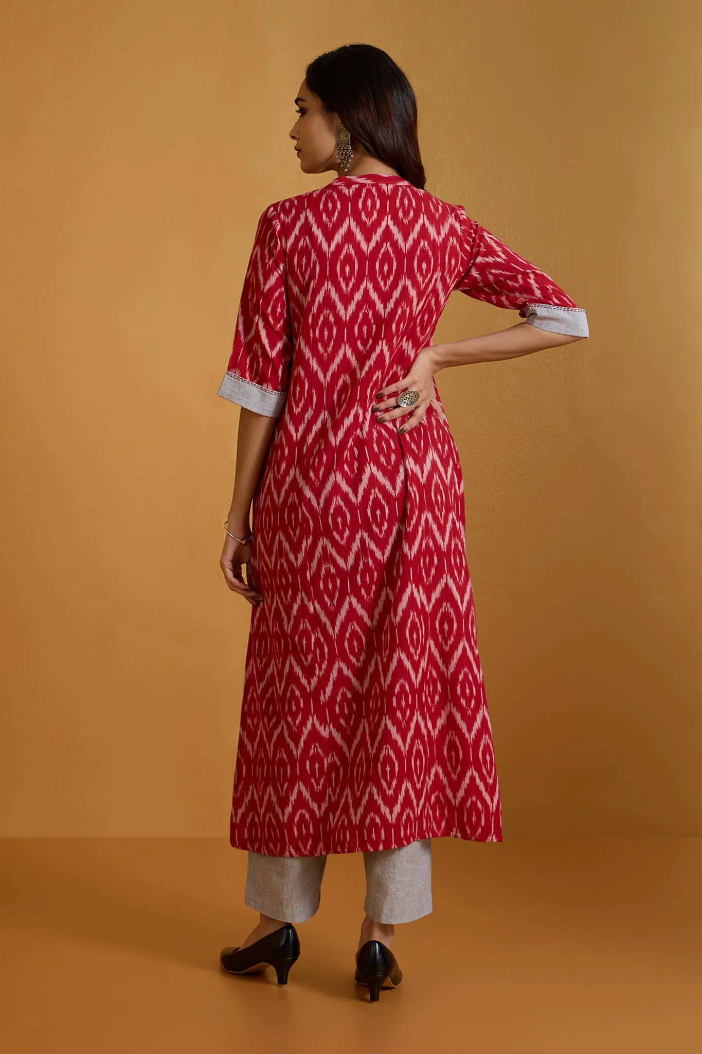 Scarlet Embers and Shadows Long Panel Kurta