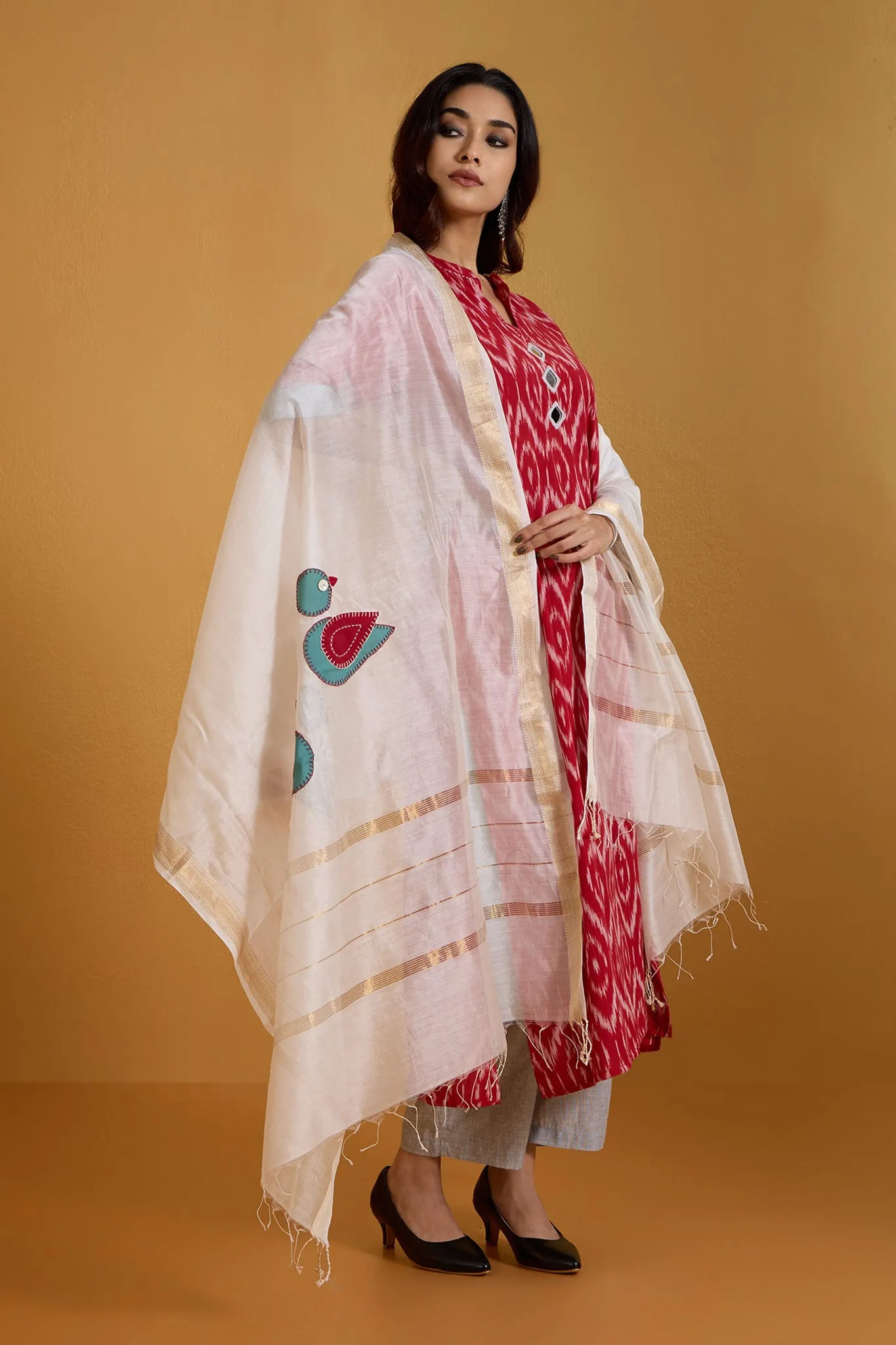 Scarlet Embers and Shadows Long Panel Kurta