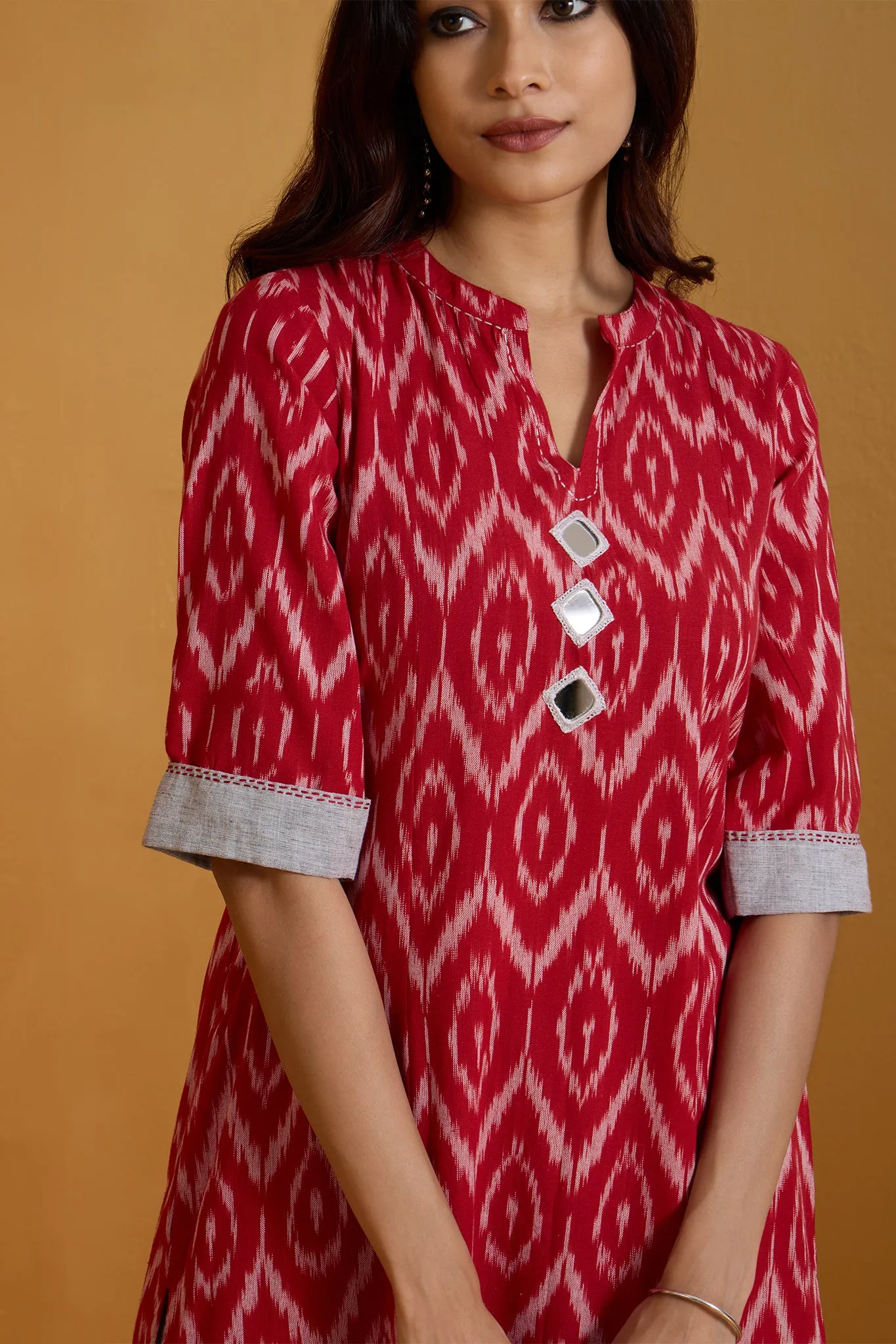 Scarlet Embers and Shadows Long Panel Kurta