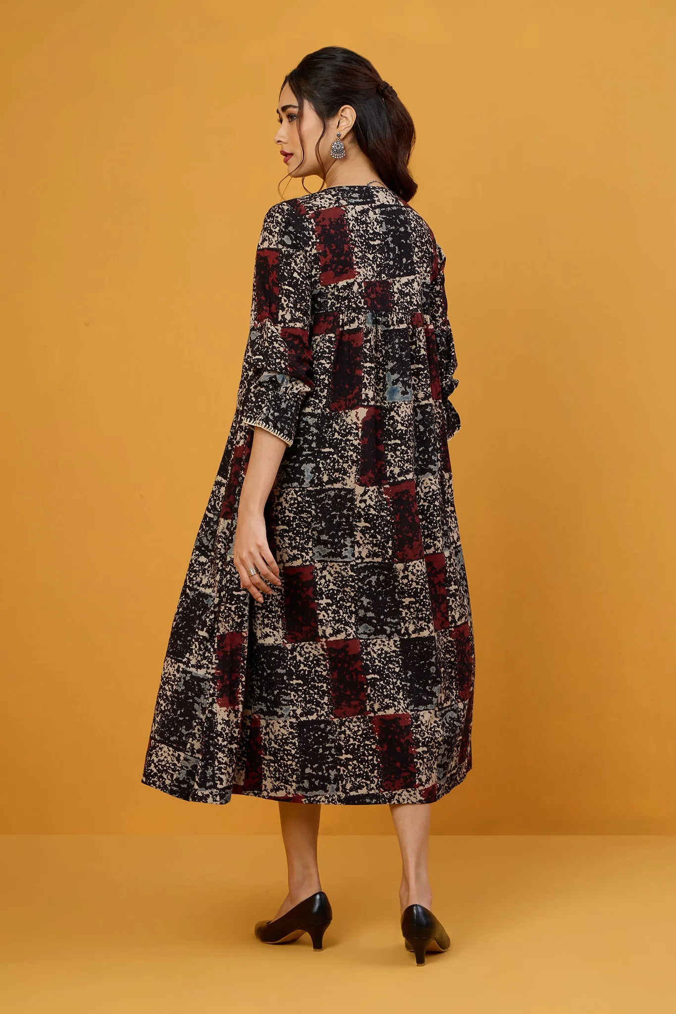 Scarlet Midnight Glow V-Neck Gather Dress with Crochet