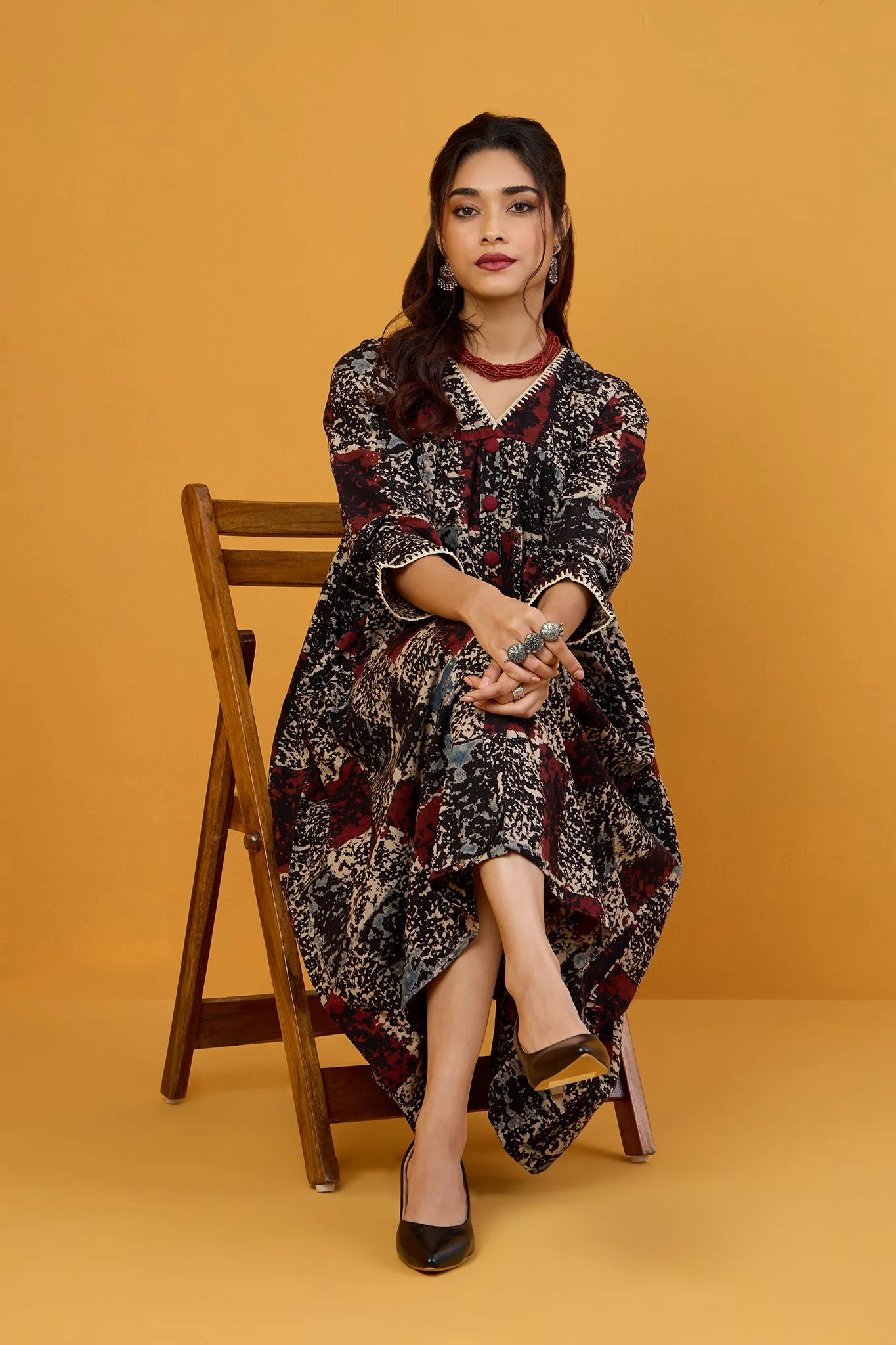 Scarlet Midnight Glow V-Neck Gather Dress with Crochet