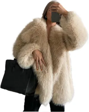 Shaggy Overcoat Outerwear Light Beige Faux Fur Warm Coat Women's Fashion Puffy Fur Jacket Sweater