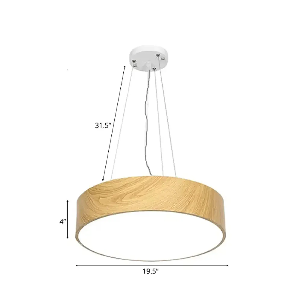 Simplicity LED Suspension Light with Wood Effect Shade, Beige Hanging Lamp - 16"/19.5"/23.5" Wide