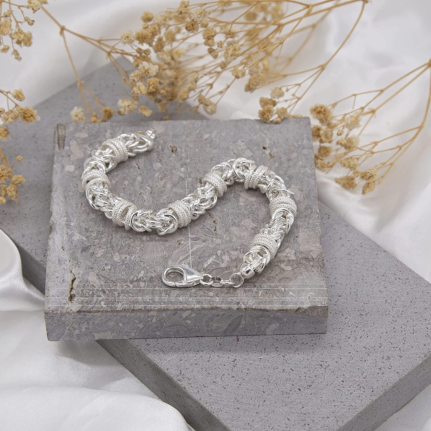 Sterling Silver Byzantine and Ring Bracelet for Men, Polished Finish, 10mm, 24.50g, 8.5" - Ideal for Gifts, Comes in a Presentation Gift Box