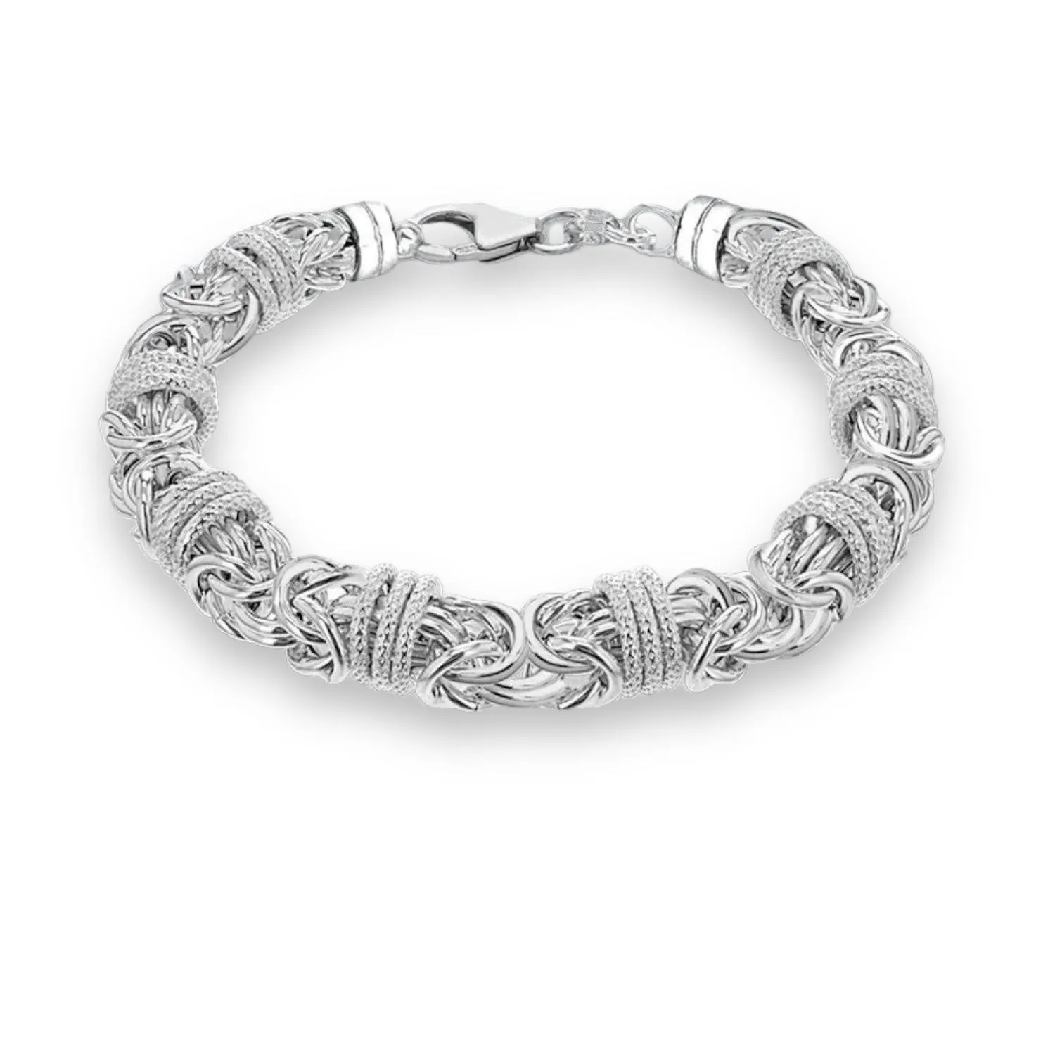 Sterling Silver Byzantine and Ring Bracelet for Men, Polished Finish, 10mm, 24.50g, 8.5" - Ideal for Gifts, Comes in a Presentation Gift Box