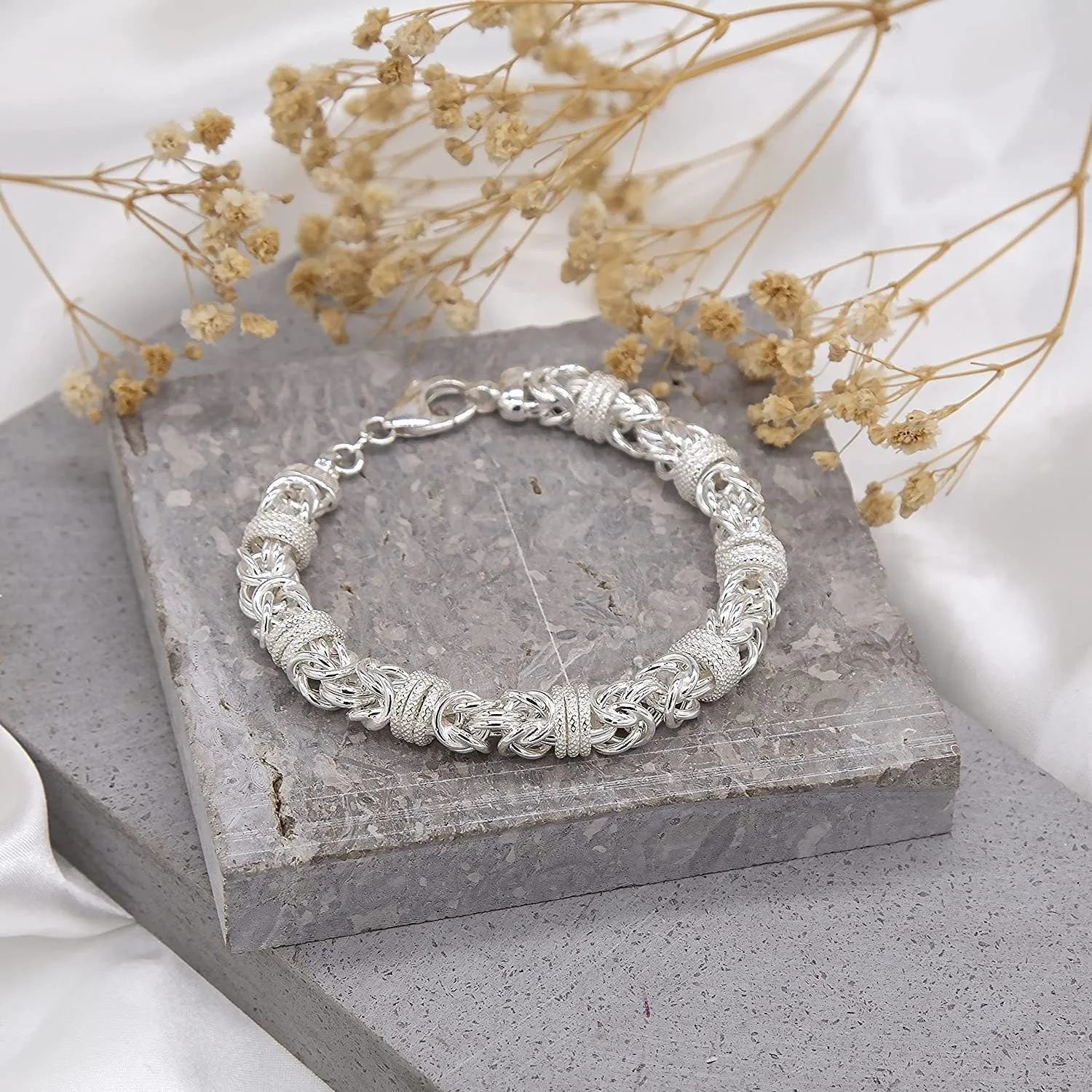 Sterling Silver Byzantine and Ring Bracelet for Men, Polished Finish, 10mm, 24.50g, 8.5" - Ideal for Gifts, Comes in a Presentation Gift Box