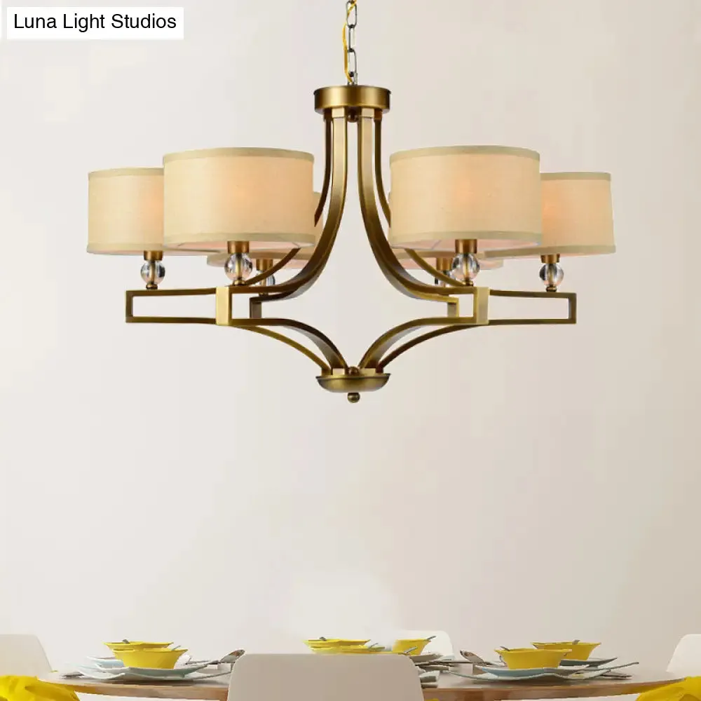 Traditional Beige Fabric Drum Chandelier - 3/6 Light Ceiling Fixture for Living Room