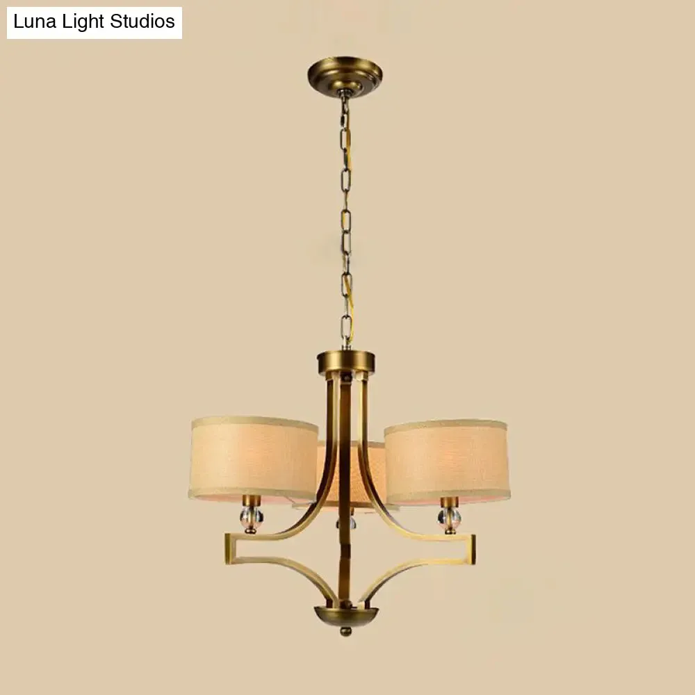 Traditional Beige Fabric Drum Chandelier - 3/6 Light Ceiling Fixture for Living Room