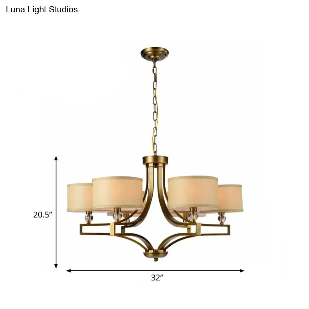Traditional Beige Fabric Drum Chandelier - 3/6 Light Ceiling Fixture for Living Room
