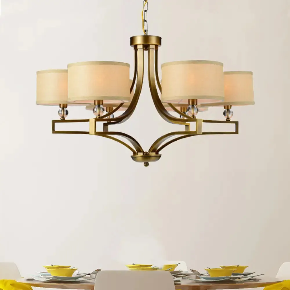 Traditional Beige Fabric Drum Chandelier - 3/6 Light Ceiling Fixture for Living Room