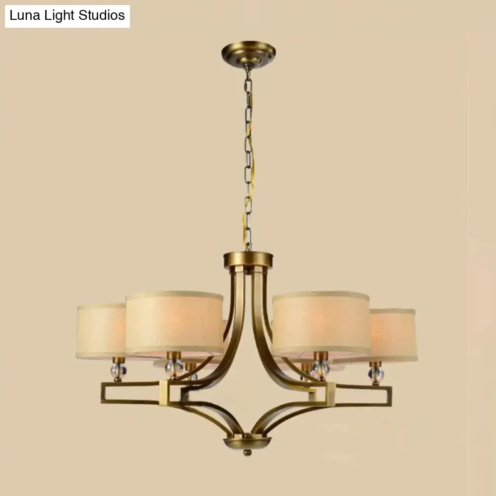 Traditional Beige Fabric Drum Chandelier - 3/6 Light Ceiling Fixture for Living Room
