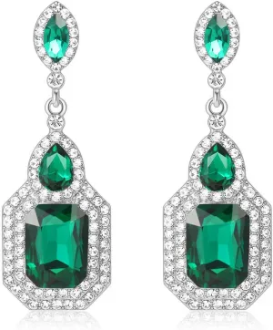 Vintage Rhinestone Dangle Statement Earrings Colorful Long Crystal Dangling Drop Earring for Women Formal Wedding Prom