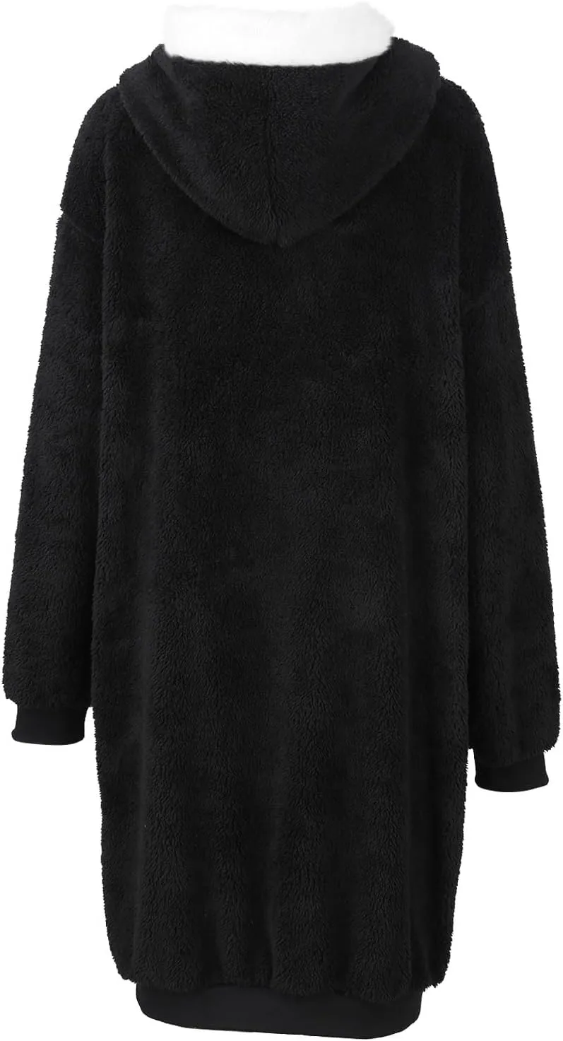 Winter Coats For Women,Women'S Solid Fleece Long Hooded Jacket Fuzzy Zipper Sherpa Outerwear Fall Clothes