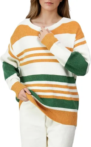 Women's Luxurious Striped Sweater Cozy-Chic Off Shoulder Pullover Buttery Soft Knitwear for Date Nights & Coffee Runs