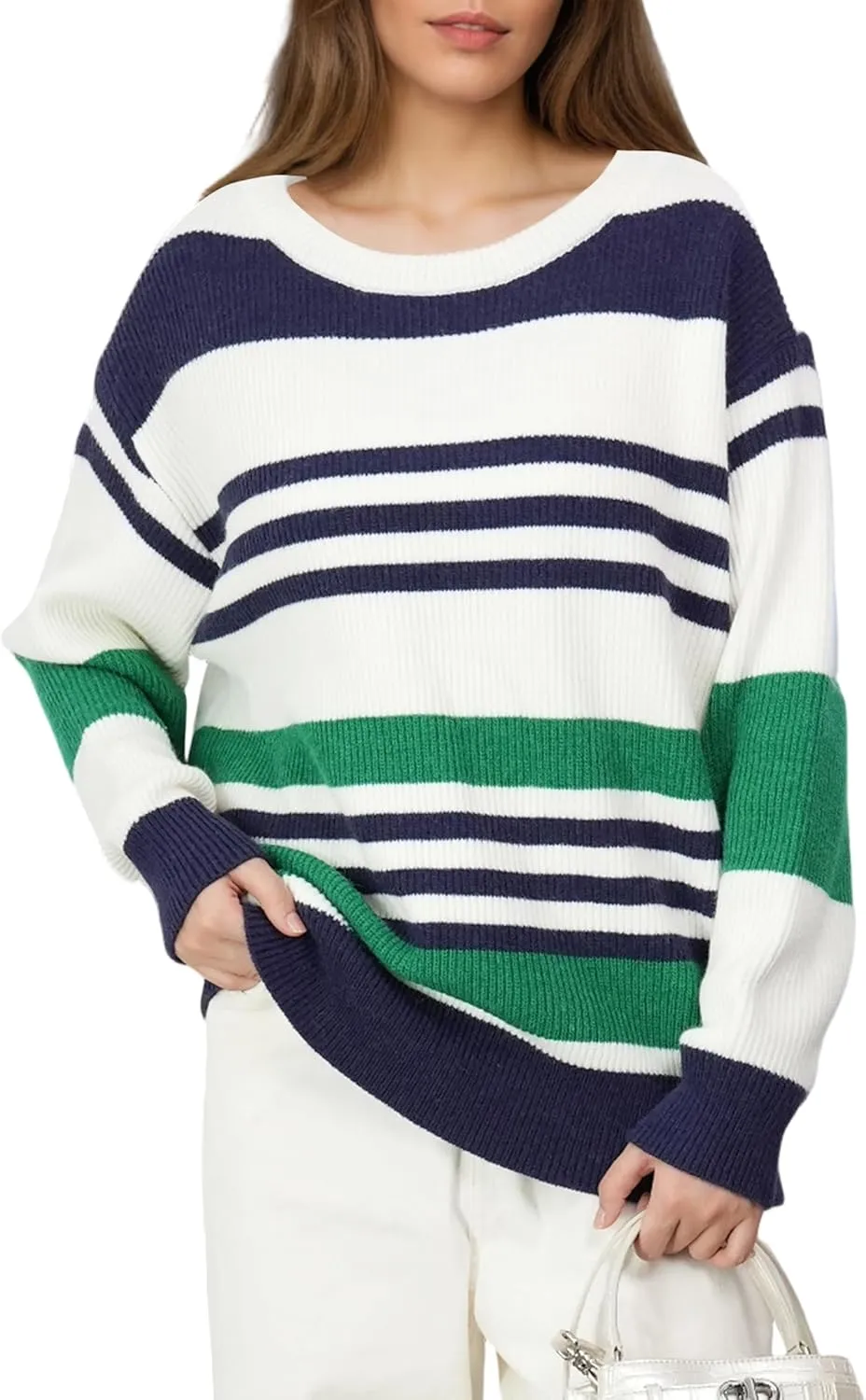Women's Luxurious Striped Sweater Cozy-Chic Off Shoulder Pullover Buttery Soft Knitwear for Date Nights & Coffee Runs