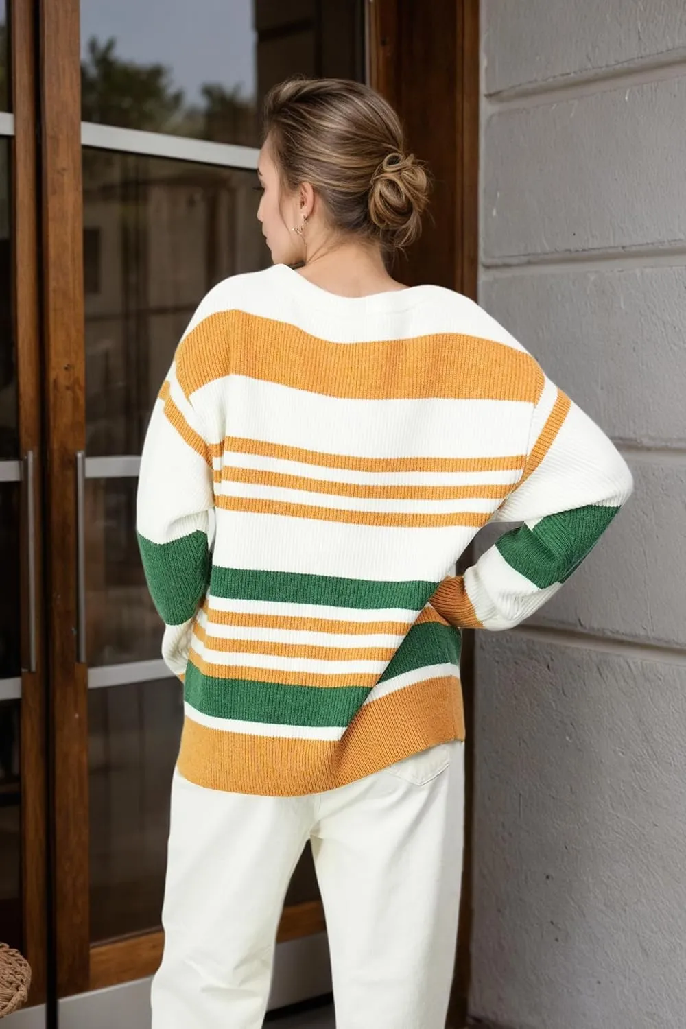 Women's Luxurious Striped Sweater Cozy-Chic Off Shoulder Pullover Buttery Soft Knitwear for Date Nights & Coffee Runs
