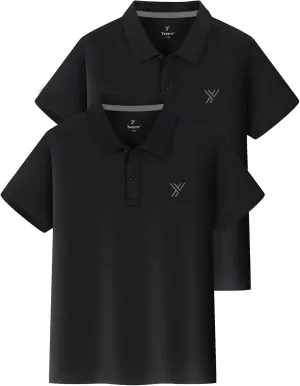 Youper 2-Pack Boys Performance Polo Shirt, Youth Quick Dry Short Sleeve School Uniform Polo Shirt