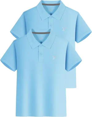 Youper 2-Pack Boys Performance Polo Shirt, Youth Quick Dry Short Sleeve School Uniform Polo Shirt