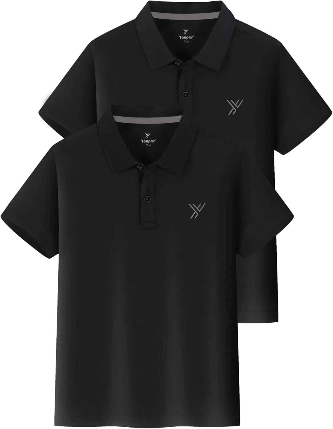 Youper 2-Pack Boys Performance Polo Shirt, Youth Quick Dry Short Sleeve School Uniform Polo Shirt